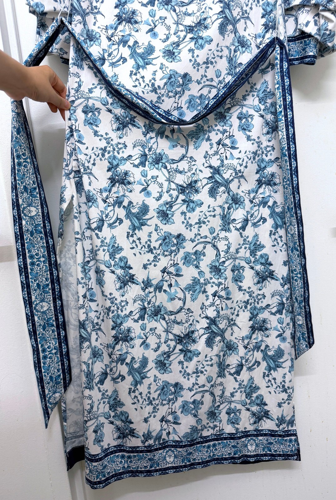 Alice + Olivia Tanika Je L’adore Spring Sky Maxi Shirt Dress Blue Floral Belt S