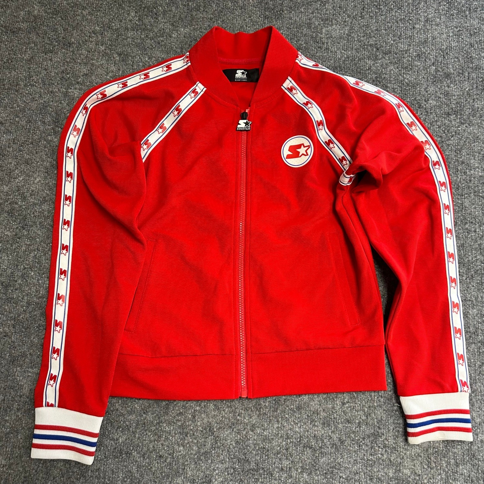 Starter Track Jacket Mens Size XS Red Logo Tape Zip Up Athletic Sportswear