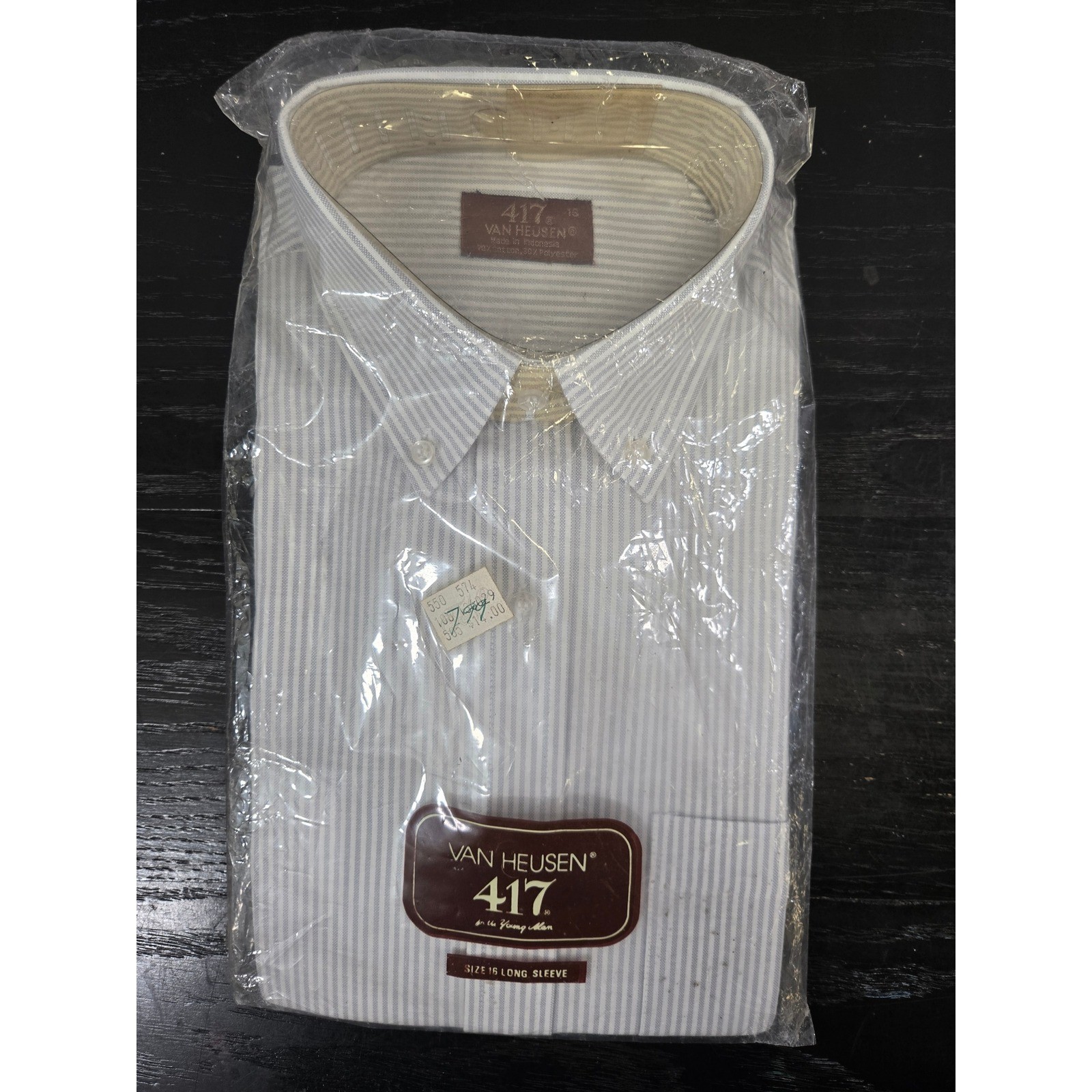 Van Heusen Vintage 417 Pinstripe Button Down Long Sleeve Dress Shirt Size 16