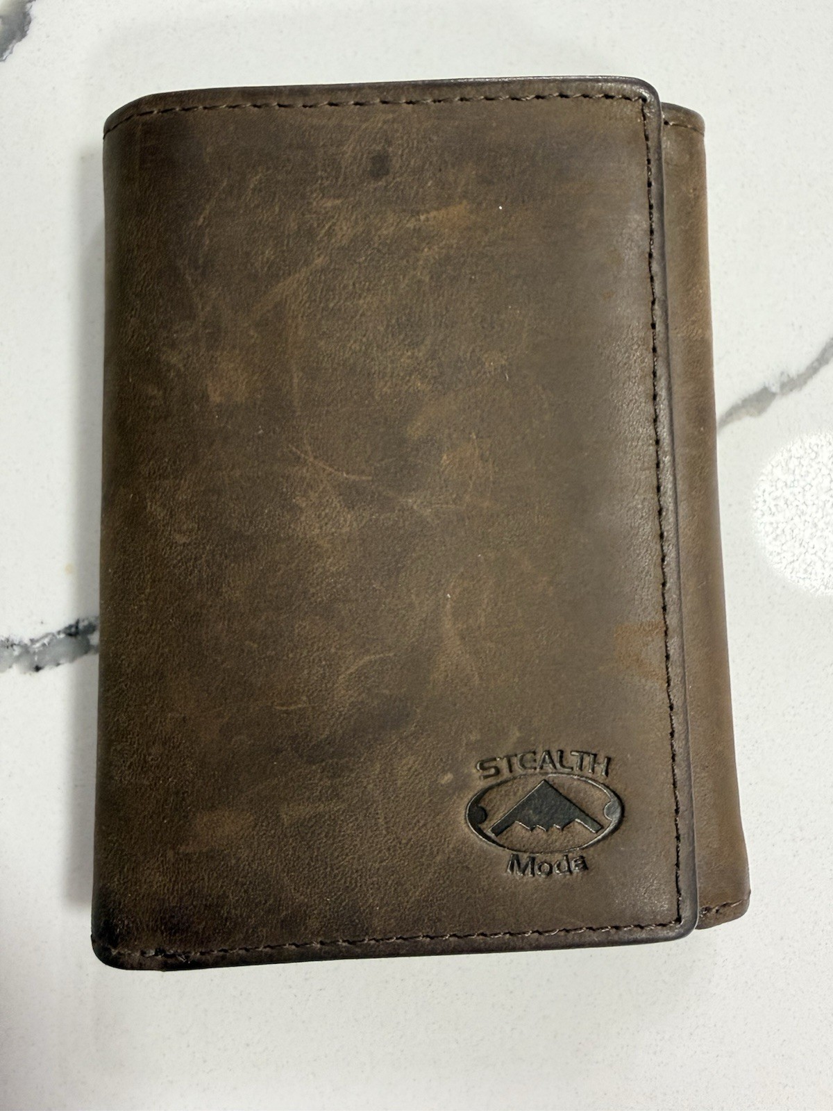 Stealth Mode Trifold Leather Wallet for Men with ID Holder and RFID Blocking (Br
