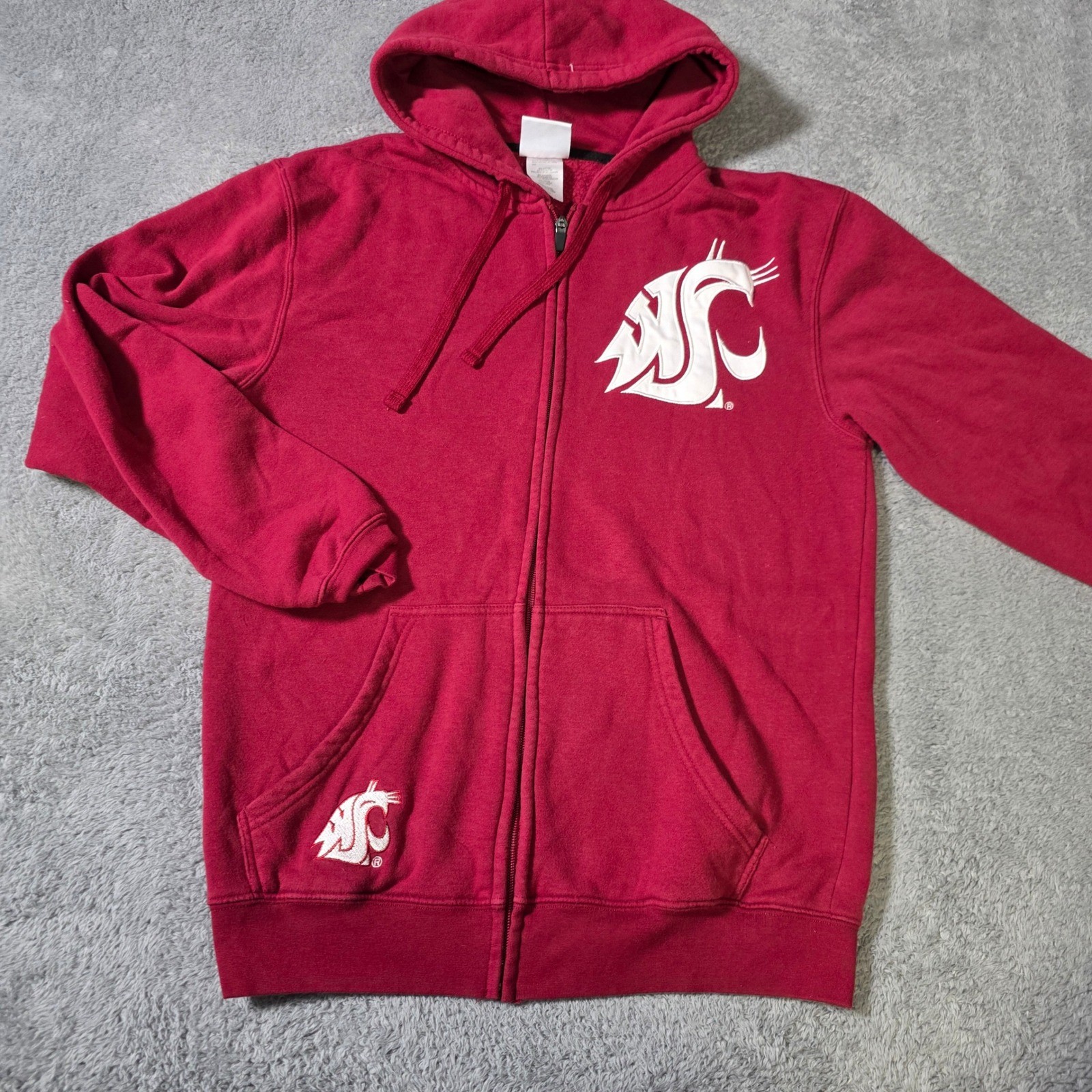 Champion Mens M Full Zip Hoodie Crimson Washington State WSU Cougars Sweatshirt