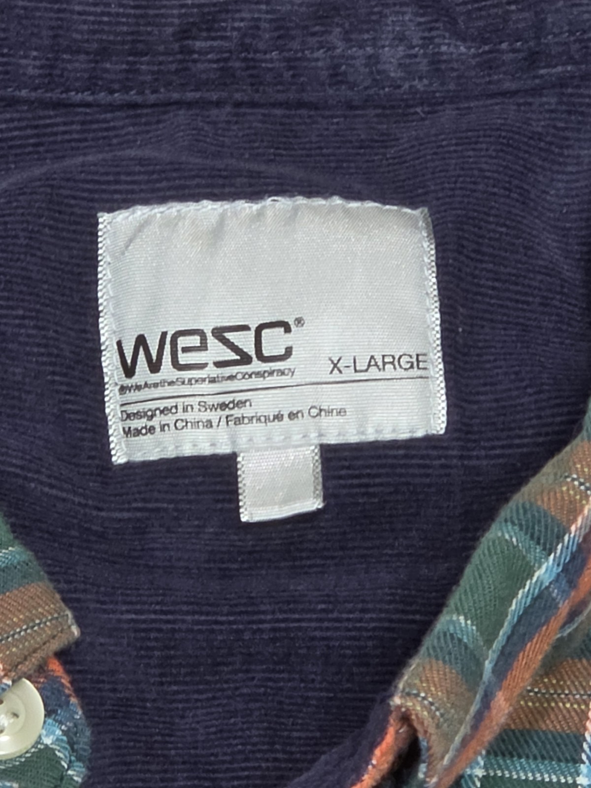 Men’s Extra Large XL Button Down Long Sleeve Shirt WeSC Orange Green Plaid