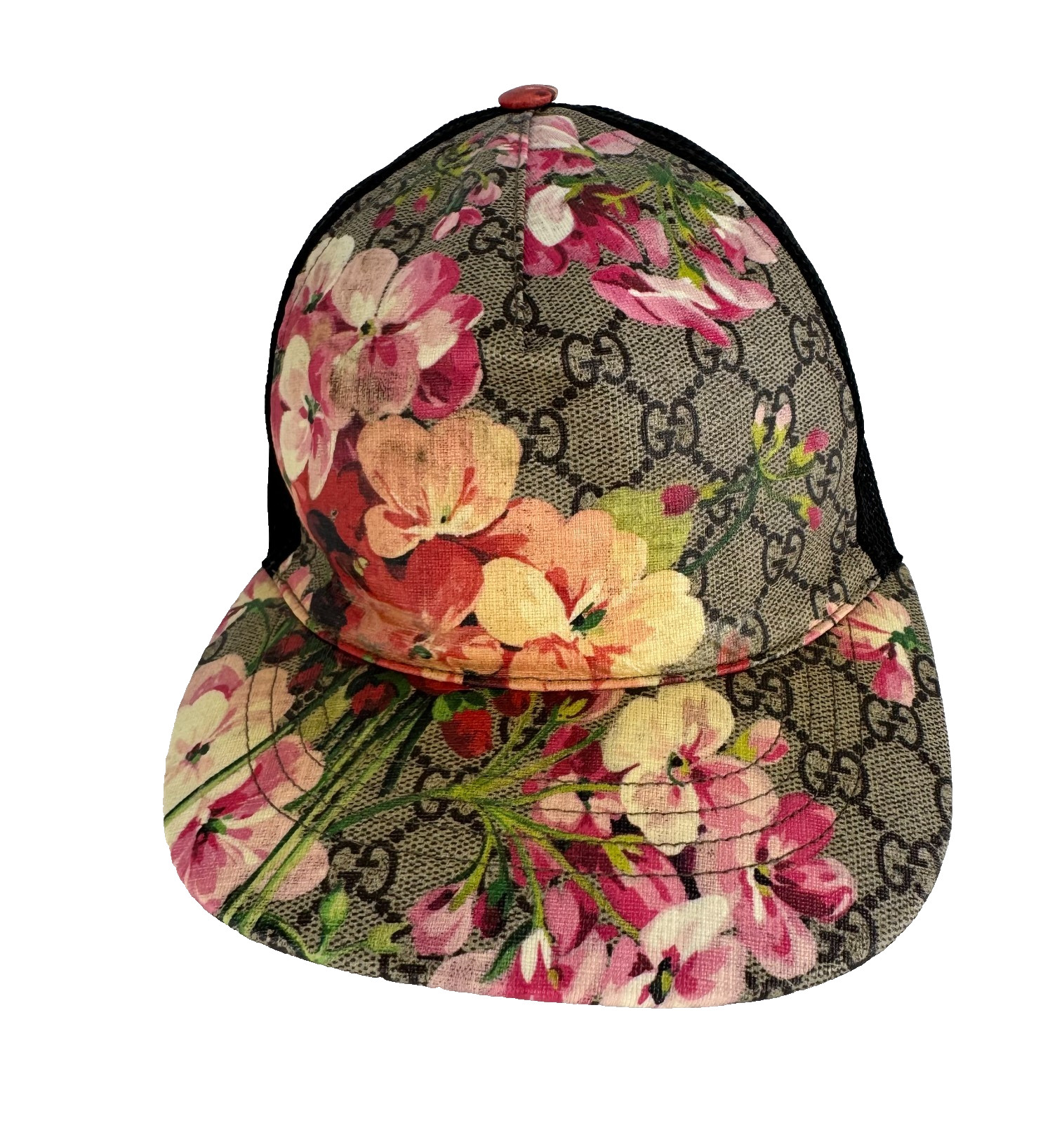 Gucci Auth Pink Blooms Sz 57 S Small GG Supreme Monogram Trucker Hat Cap