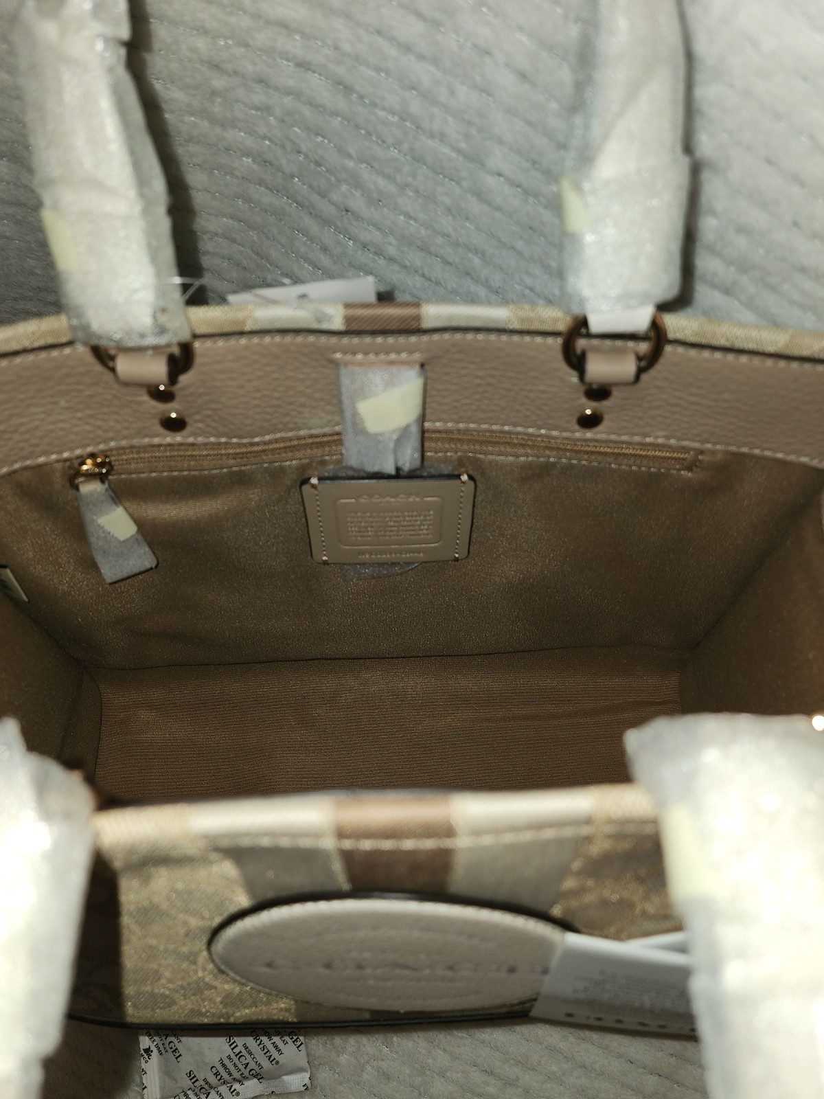 Coach Dempsey Carryall (Style No. C8448)Beige/White Detachable Strap Gold Hrdwre