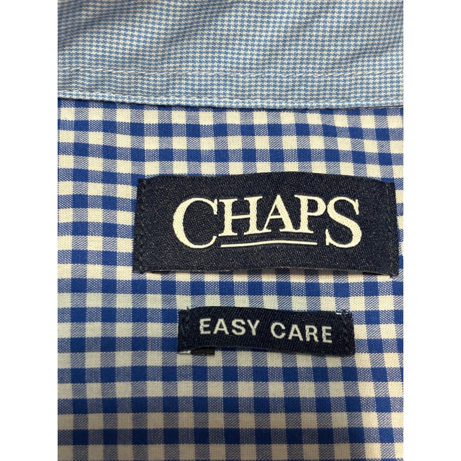 Chaps Button Down Shirt Mens XL Blue Gingham Easy Care Excellent