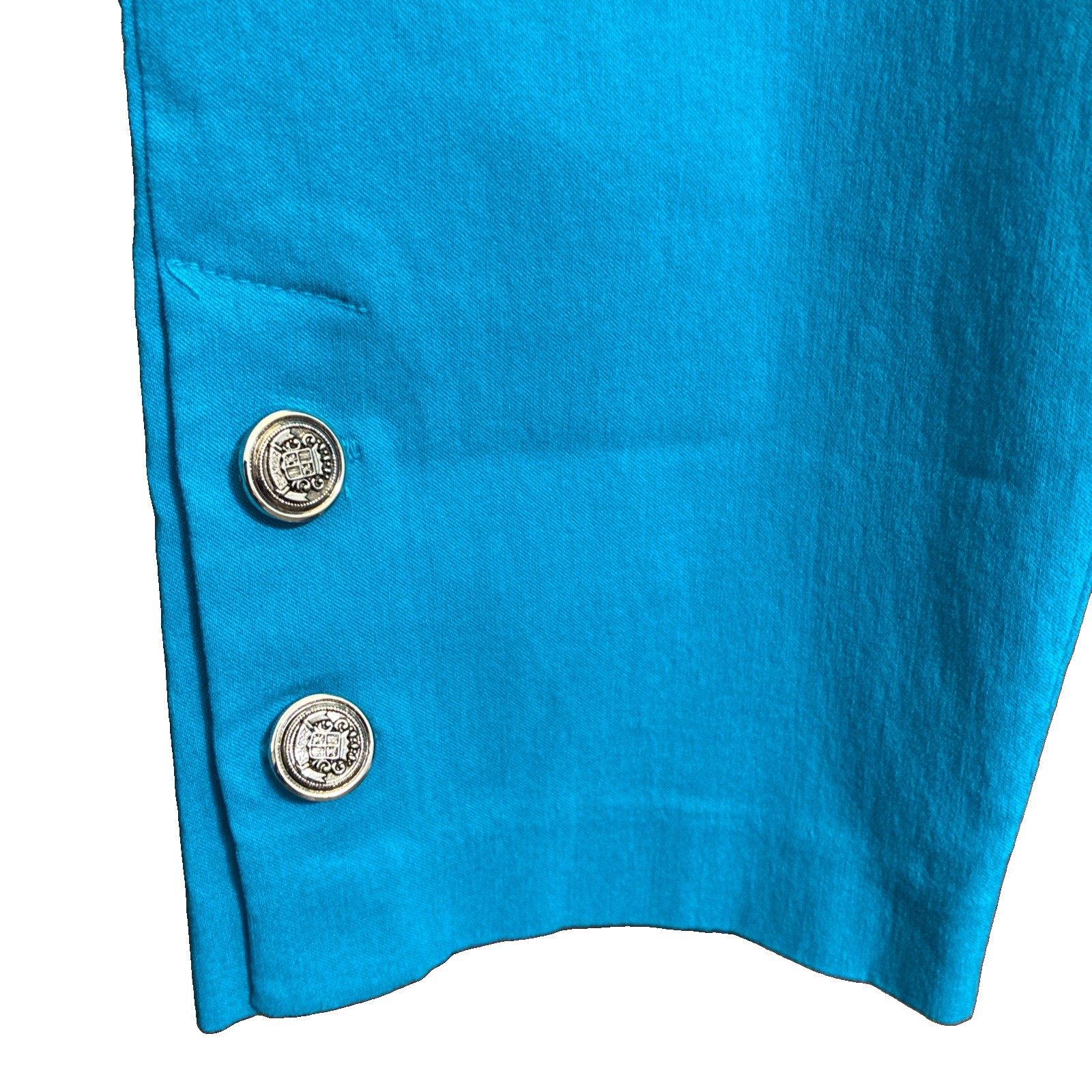 Counterparts Womens Blue Pull On Cropped Capri Pants Button Hem Sz 8