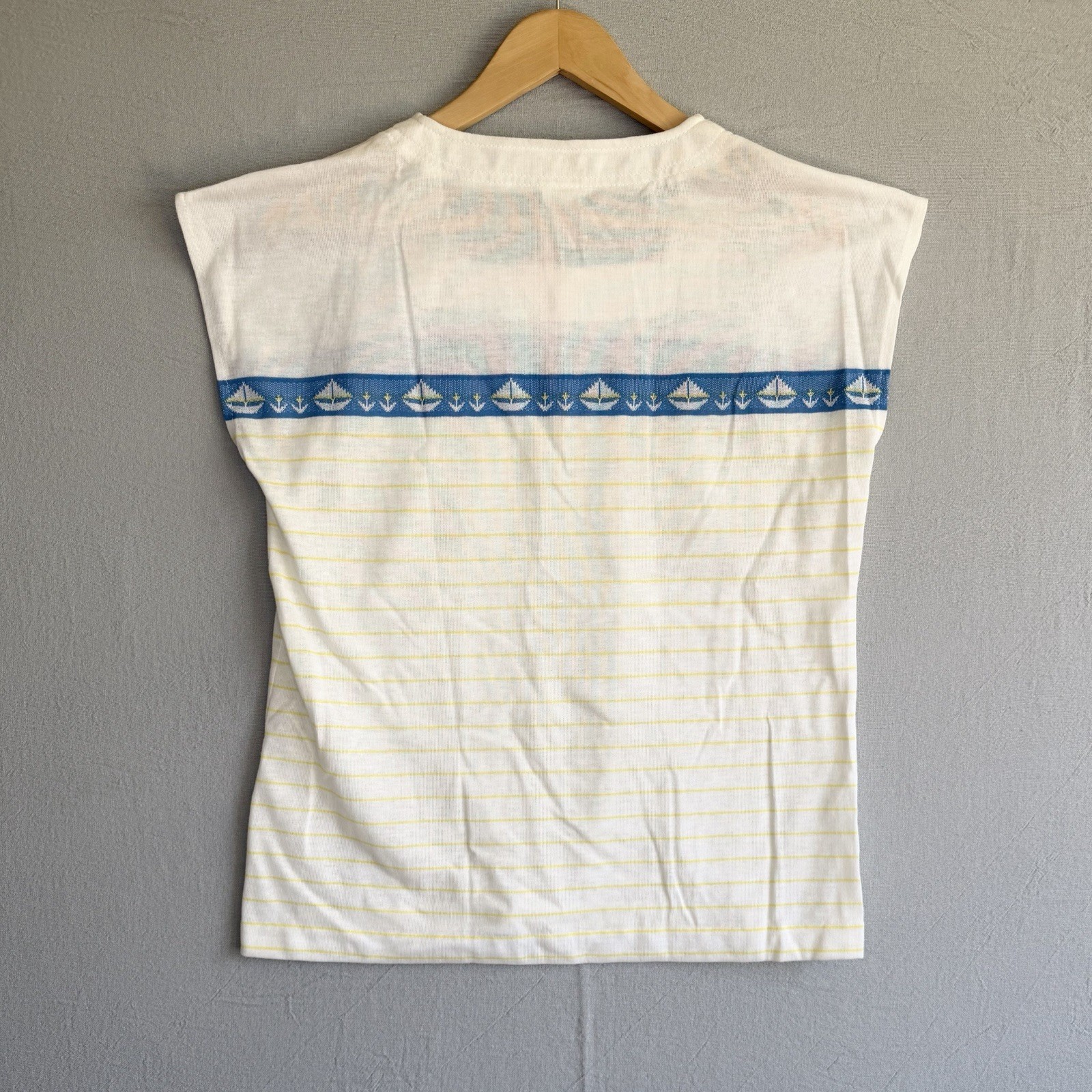 Jantzen Vintage Top Womens L Nautical Sailboats Striped 80s Knit Square Neck USA