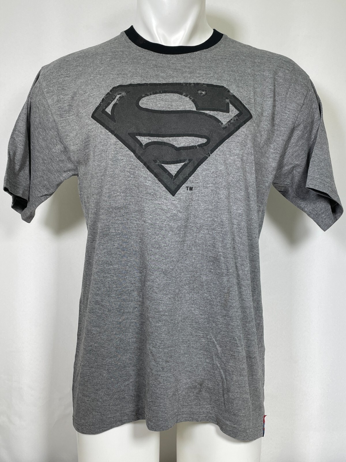 Superman Black Logo Grey Ringer T-Shirt Men’s XXL