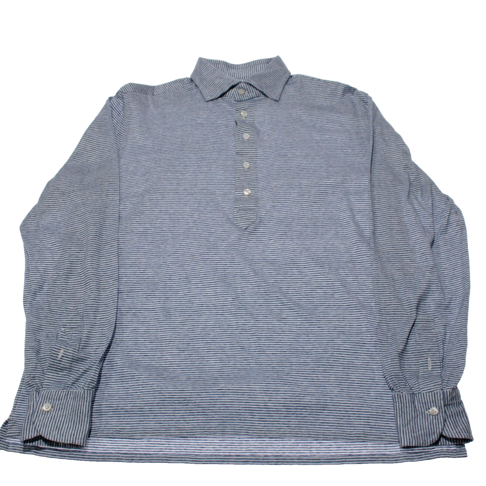 Cesare Attolini NWD Long Sleeve Polo Shirt Size 43 17 in Blue & White Stripes