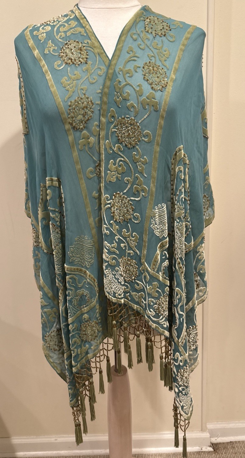 Gorgeous Shanak Silk Velvet Beaded Wrap Shawl 20 In x 76 In