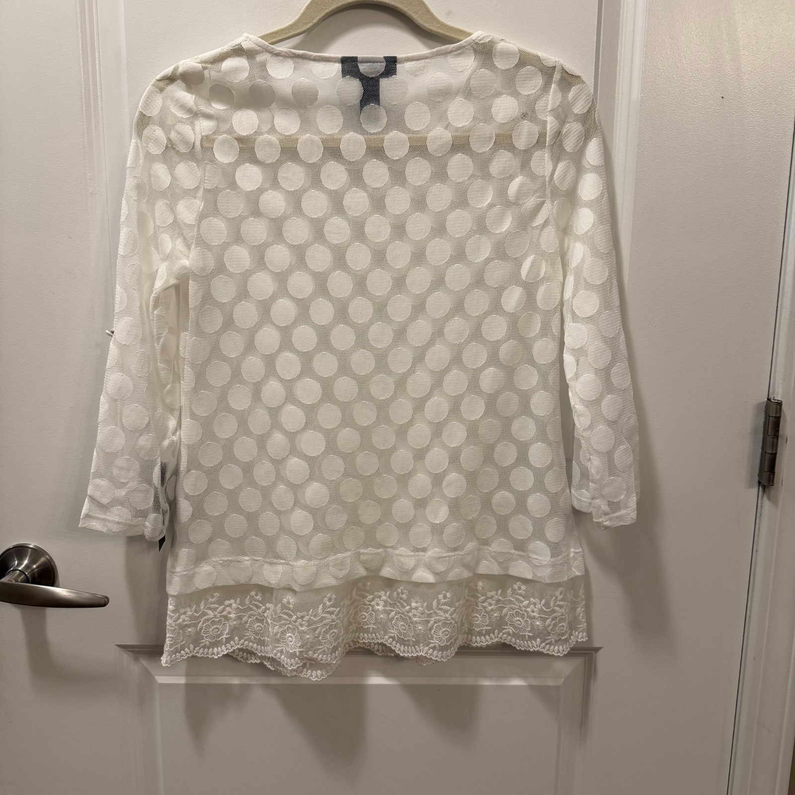 Alfani Womens White on White Polkadot Shear Blouse NWT Boho Petite Sm