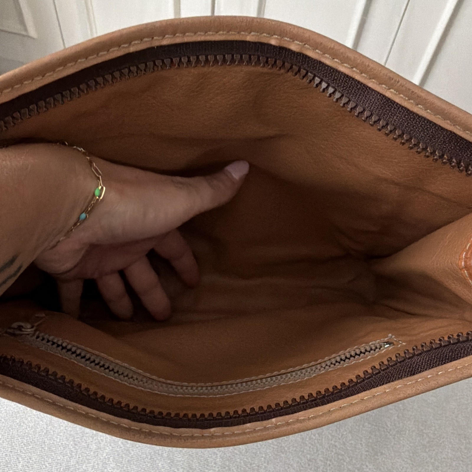 ⁠Vintage CELINE Macadam Canvas Clutch Pouch Wristlet Brown Tan Leather Trim