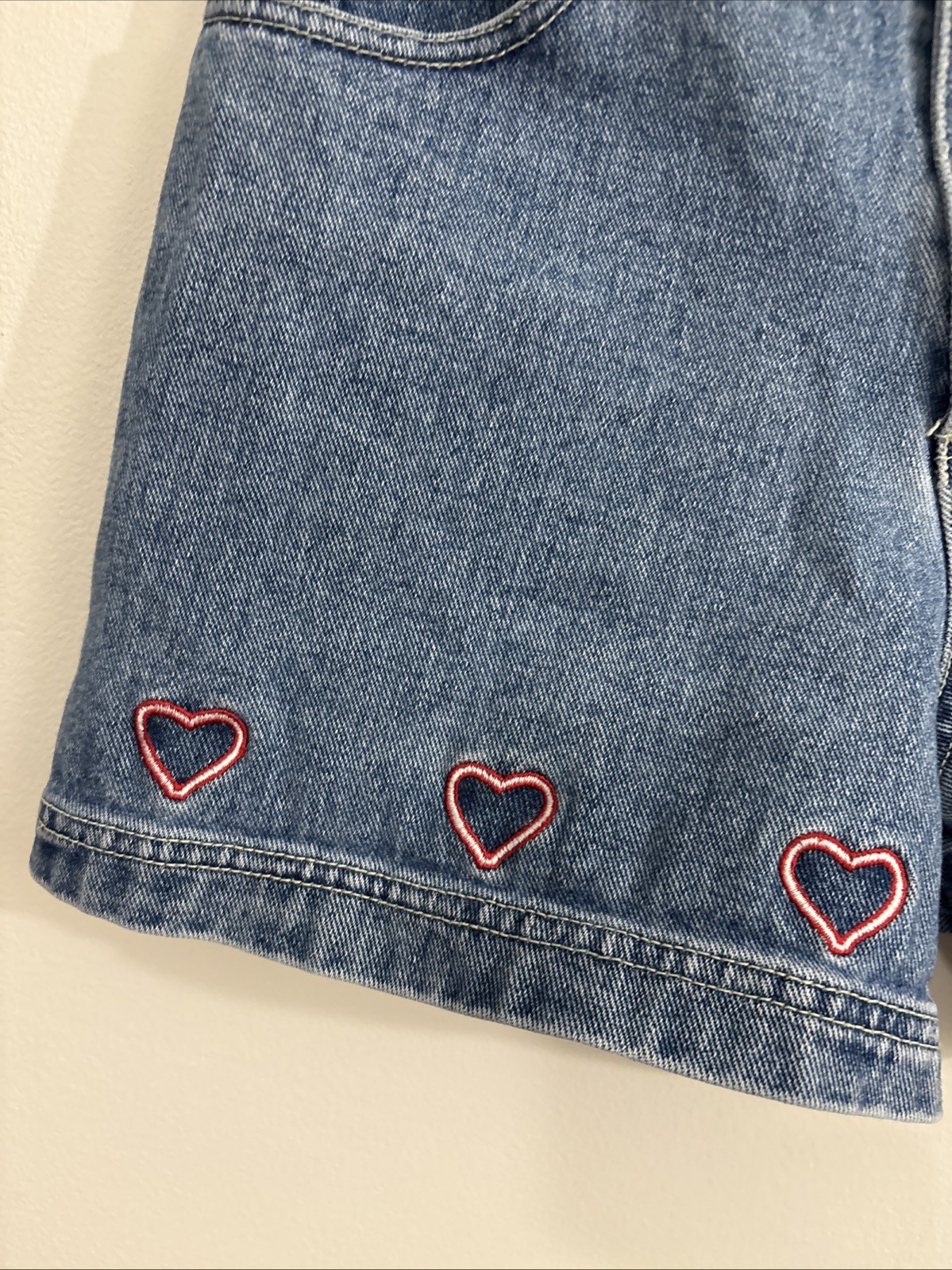 No Excuses High Waisted Denim Jean Shorts Hearts Sz 9/10 Y2K Aesthetic