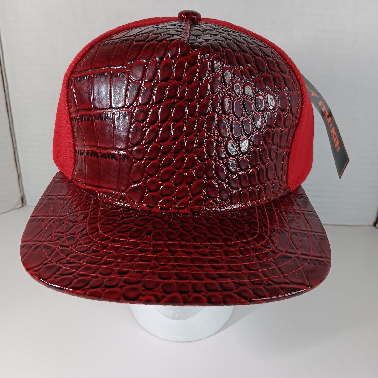 Muka Hat Reptile Animal Print Patent Leather Red Snapback Streetwear NWT
