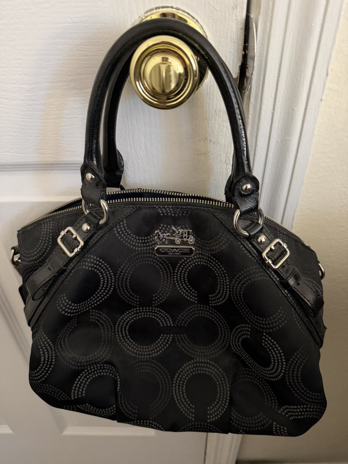 COACH BLACK MADISONDOTTED OP ART SOPHIA SATCHEL STYLE BAG PURSE #15935 – NEW