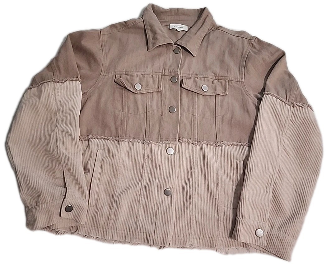 bohme shirt/jacket distressed Fringe Corduroy~ Blush Women’s Sz L WESTERN Cotton