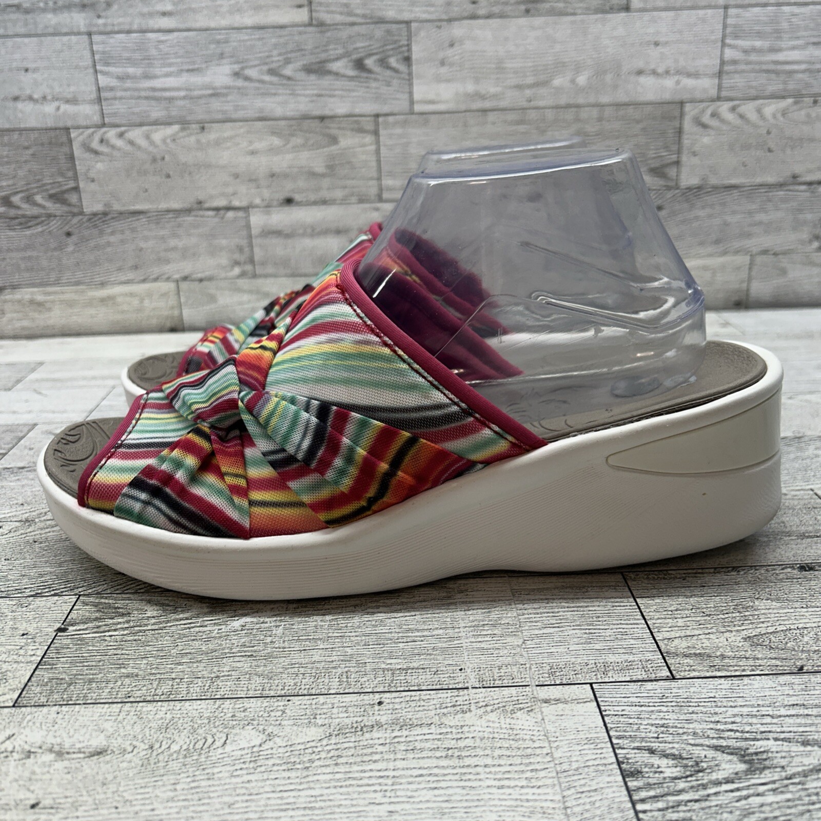 Bzees Smile II Washable Shoes Knotted Twist Stripe Wedge Slide On Sandal Size 10