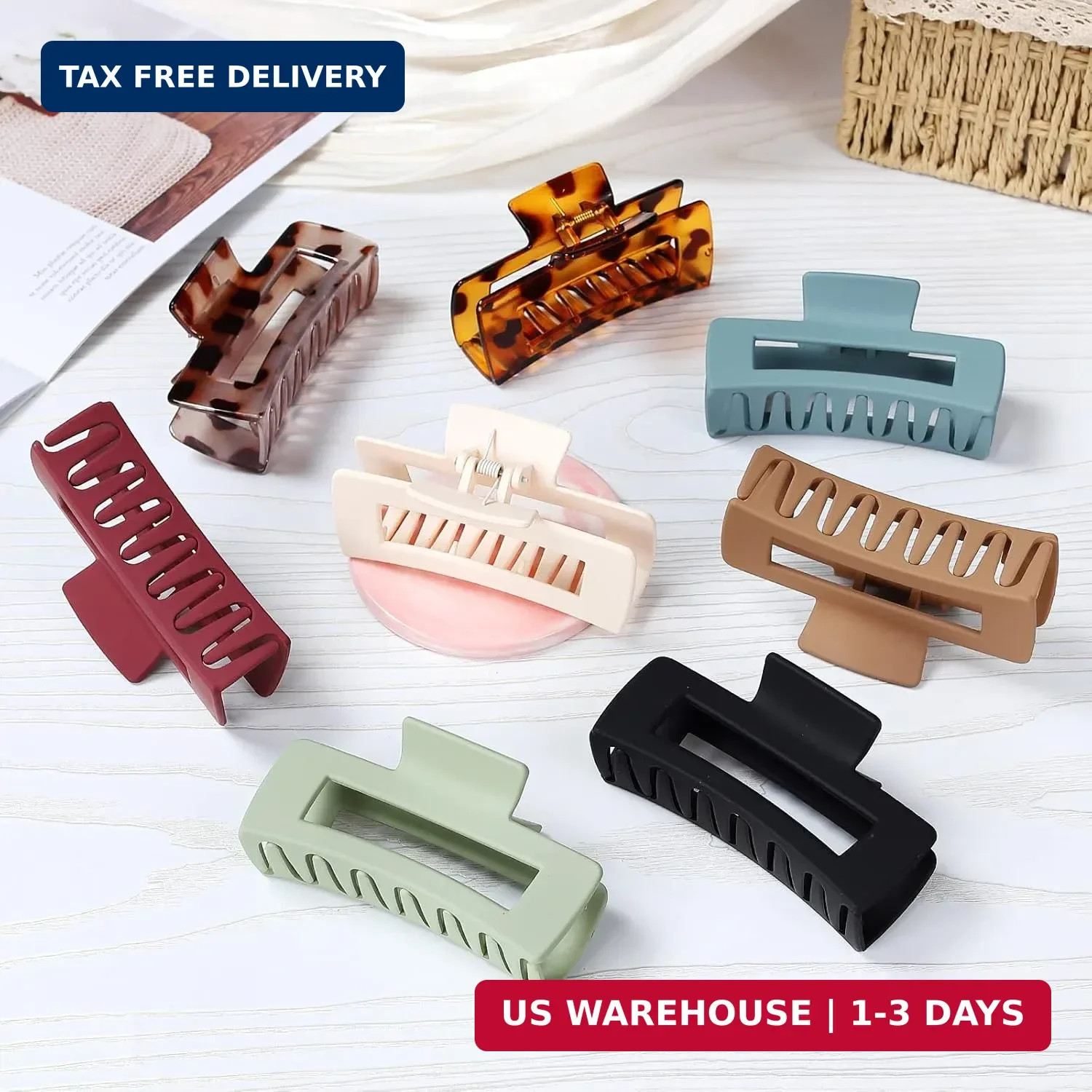 Mandydov 8 Pcs Large Hair Claw Clips 4.1 Inch Non-slip Big Square Matte Claws Le