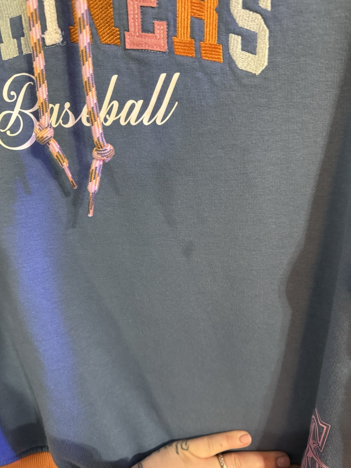 New Era Mariners Graphic Logo Pullover Hoodie Blue Orange Pink Drawstring XL