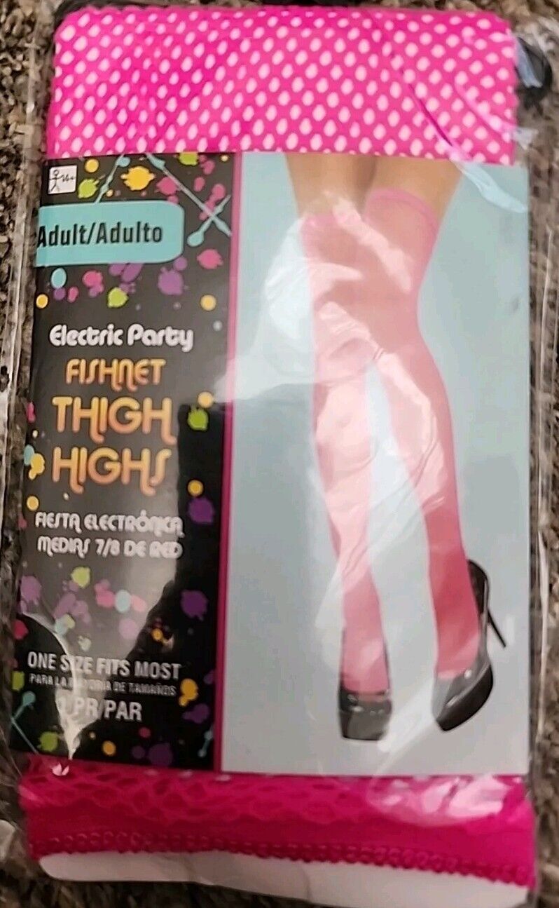 Electric Party Hot Pink Fishnet Thigh Highs Adult One Size Fit Most