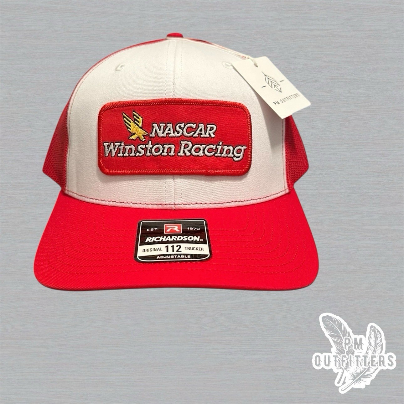 Nascar Winston Racing Retro Embroidered Patch on Richardson 112 Red & White Hat