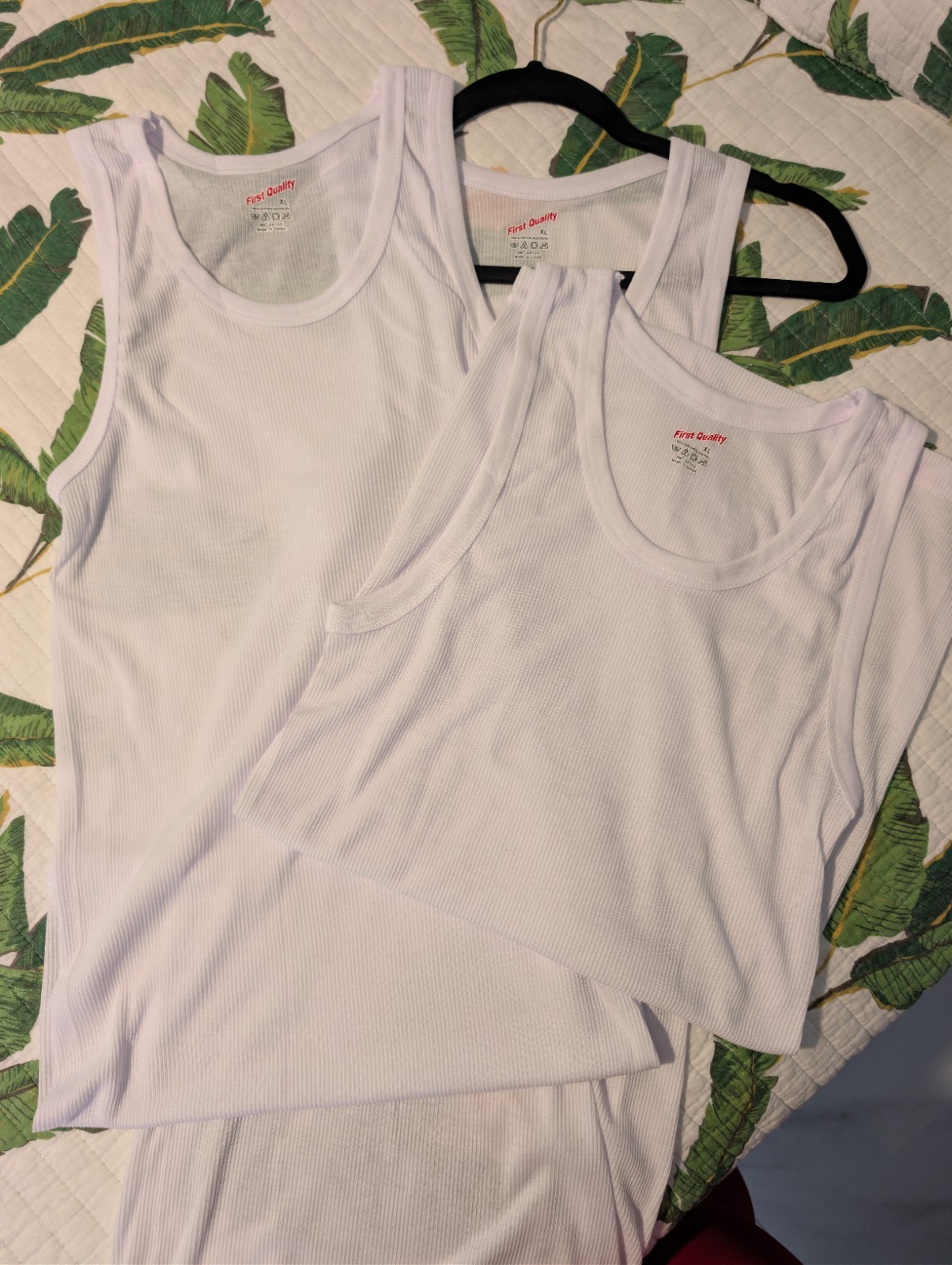 3Pack First Quality White Ribbed Tank Top XL Fits Smaller S/M Stretch Cotton