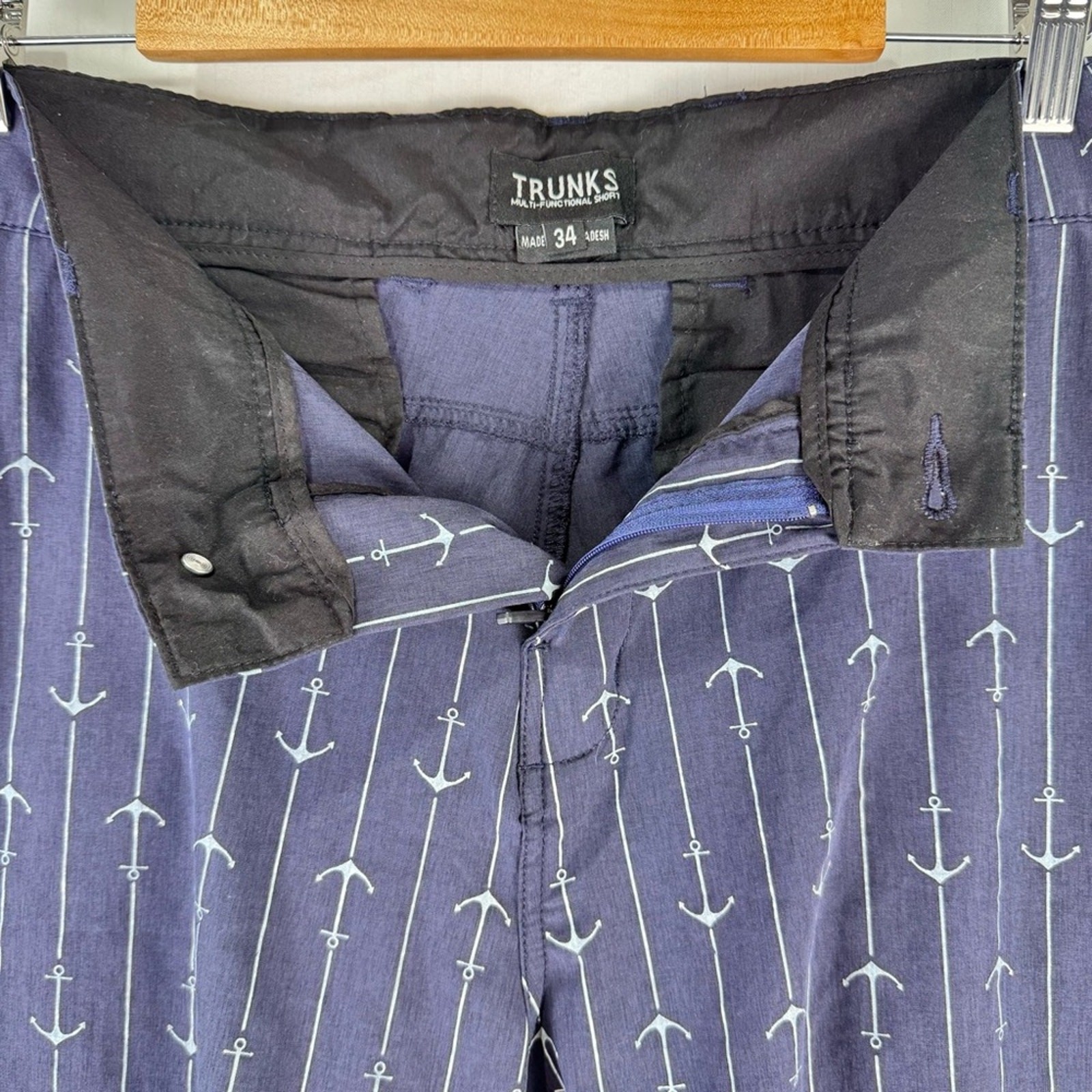 TRUNKS Multi-Functional Shorts Navy Blue Anchor Print Men’s Size 34 Surf & Swim