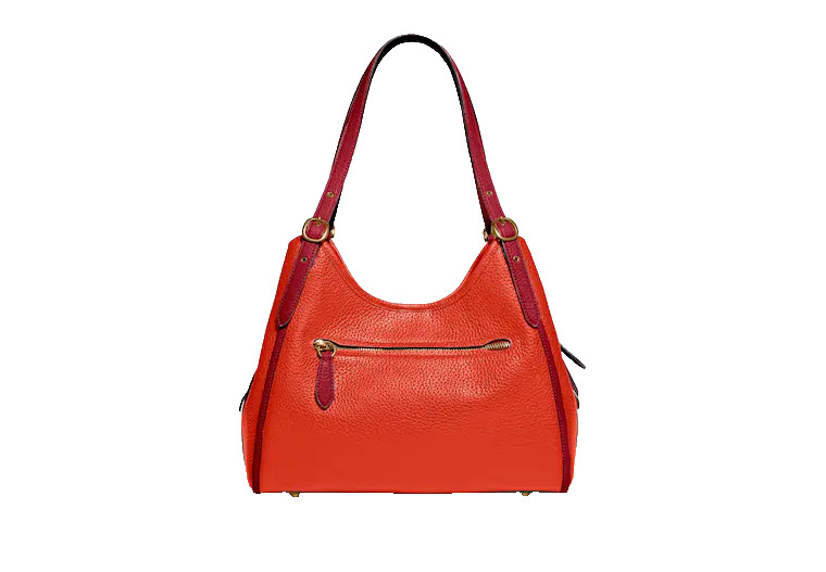 New Coach Lori Shoulder Bag Leather Colorblock Brass/Red Orange Multi C6627