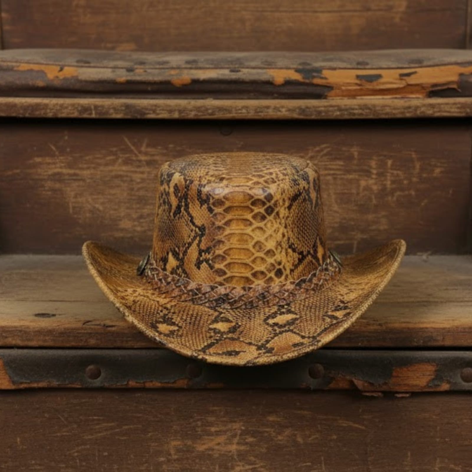 Genuine Leather Python Print Cowboy Hat Western Ranch Rodeo Outback Unisex