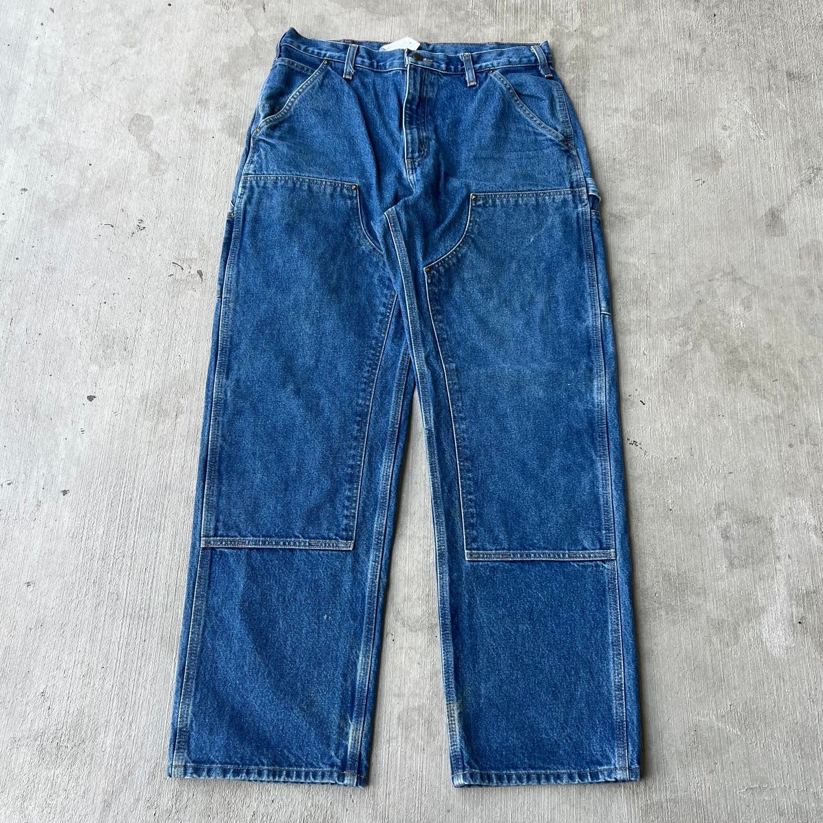 Carhartt blue denim jeans double knee work wear carpenter pants