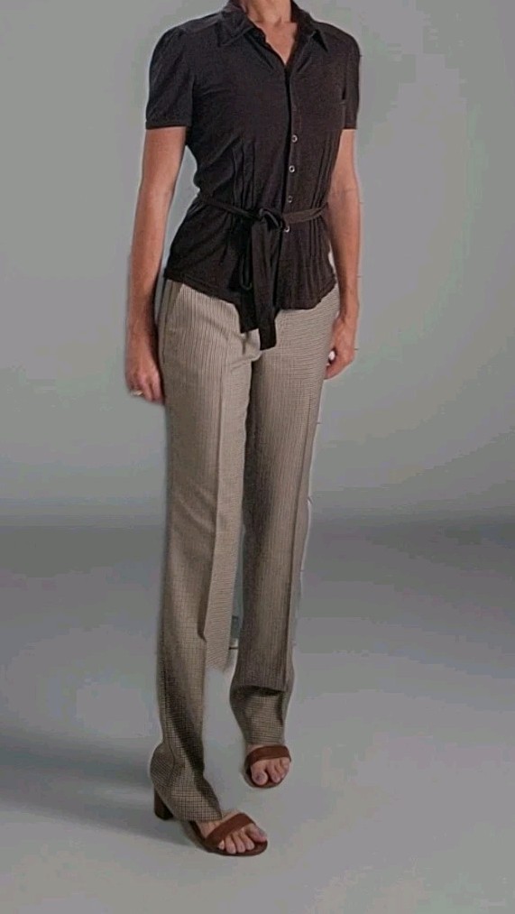 Worthington Women’s Stretch Button-Down Blouse, Brown Solid, Collared Sz S