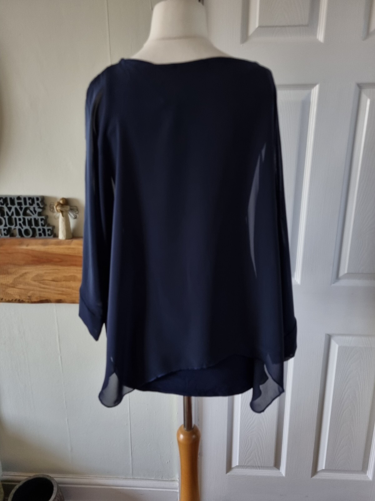 Firenzaa Top Navy UkS Soft Jersey &chiffon Layered Bnwt Holiday Cruise Evening