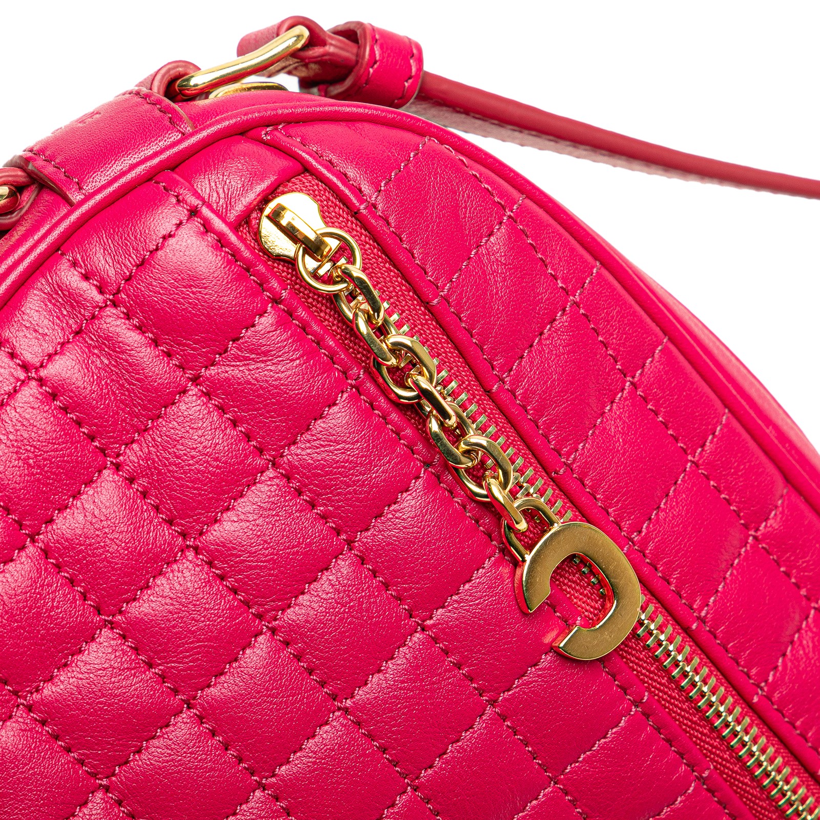 Authenticated Celine Quilted skin C Charm Crossbody Pink Dark Calf Leather Bag