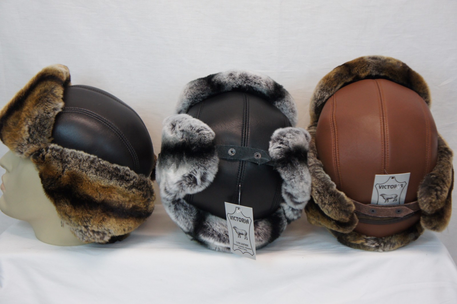 GENUINE CHINCHILLA Rex Fur REAL LEATHER Unisex Trapper Ushanka Winter Hunter Hat