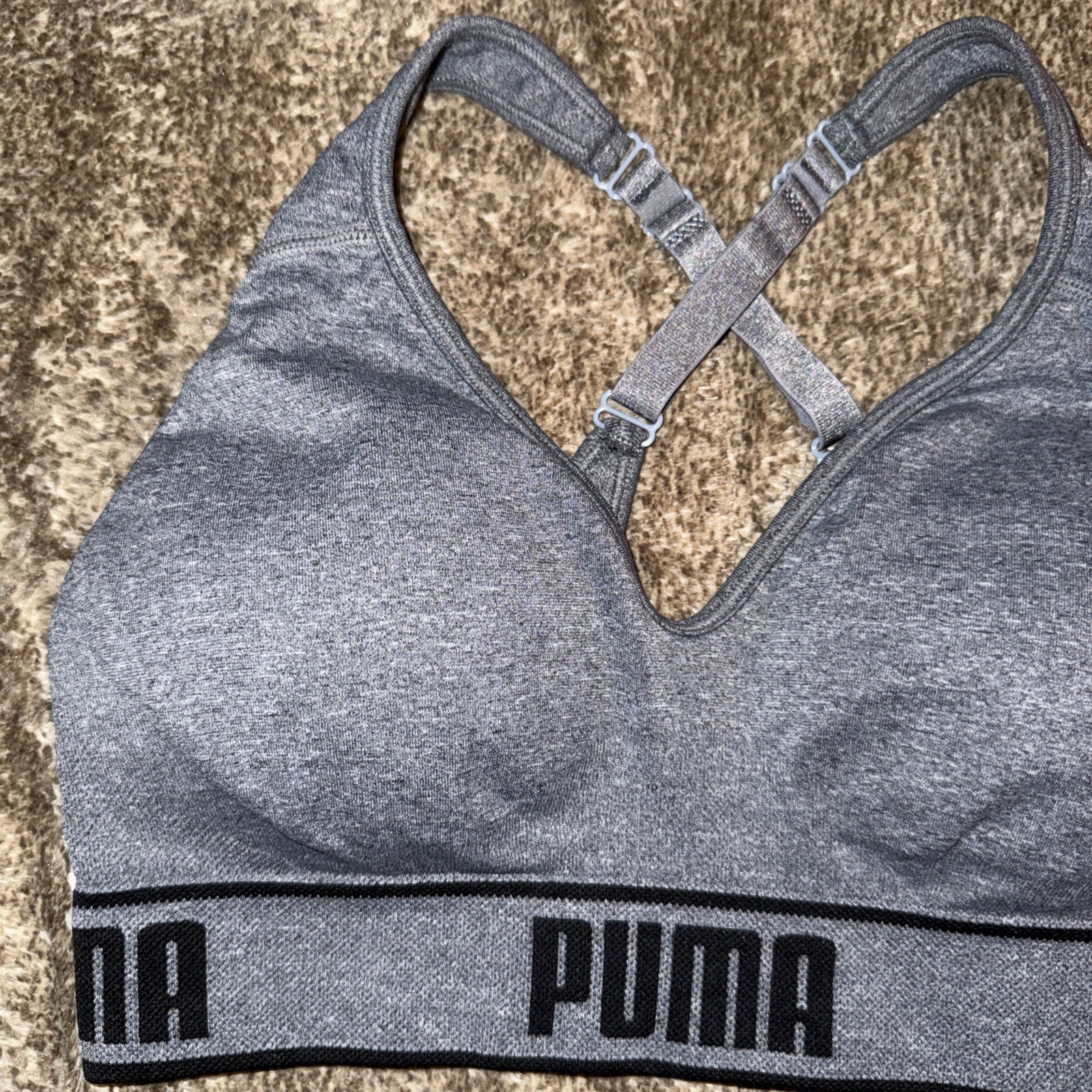 Pre-Owned Puma Gray Black White Convertible Sports Bra Medium M