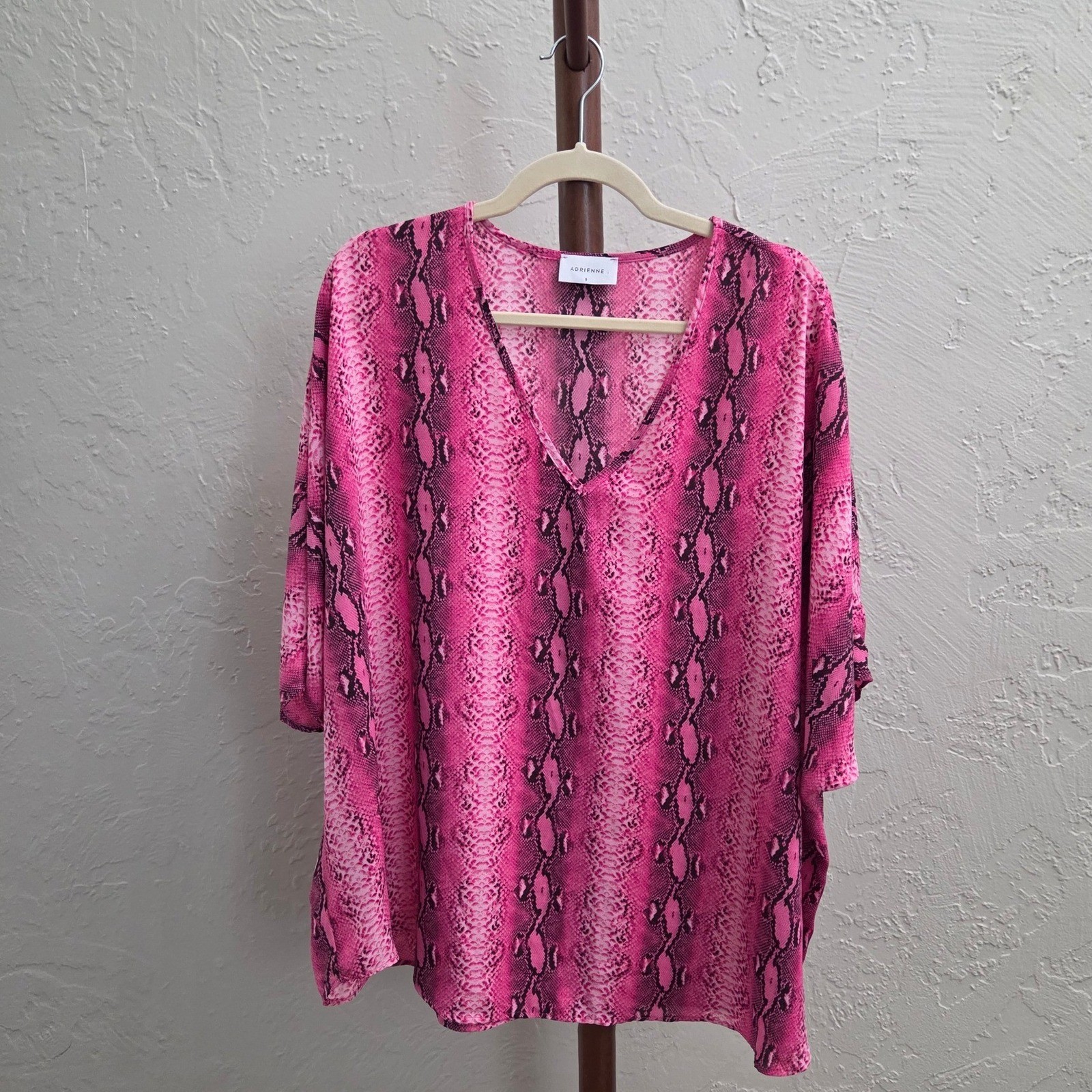 T222. Pink Snakeskin Pattern V-Neck Oversized Top