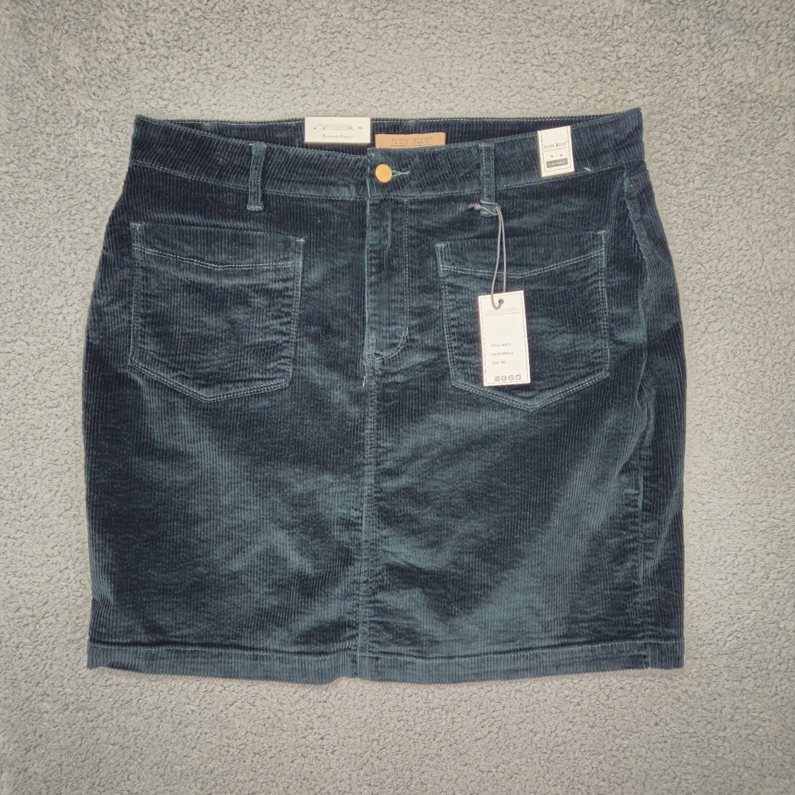 Judy Blue Stretch Corduroy Skirt 3XL High Waist Patch Pocket Emerald NWT