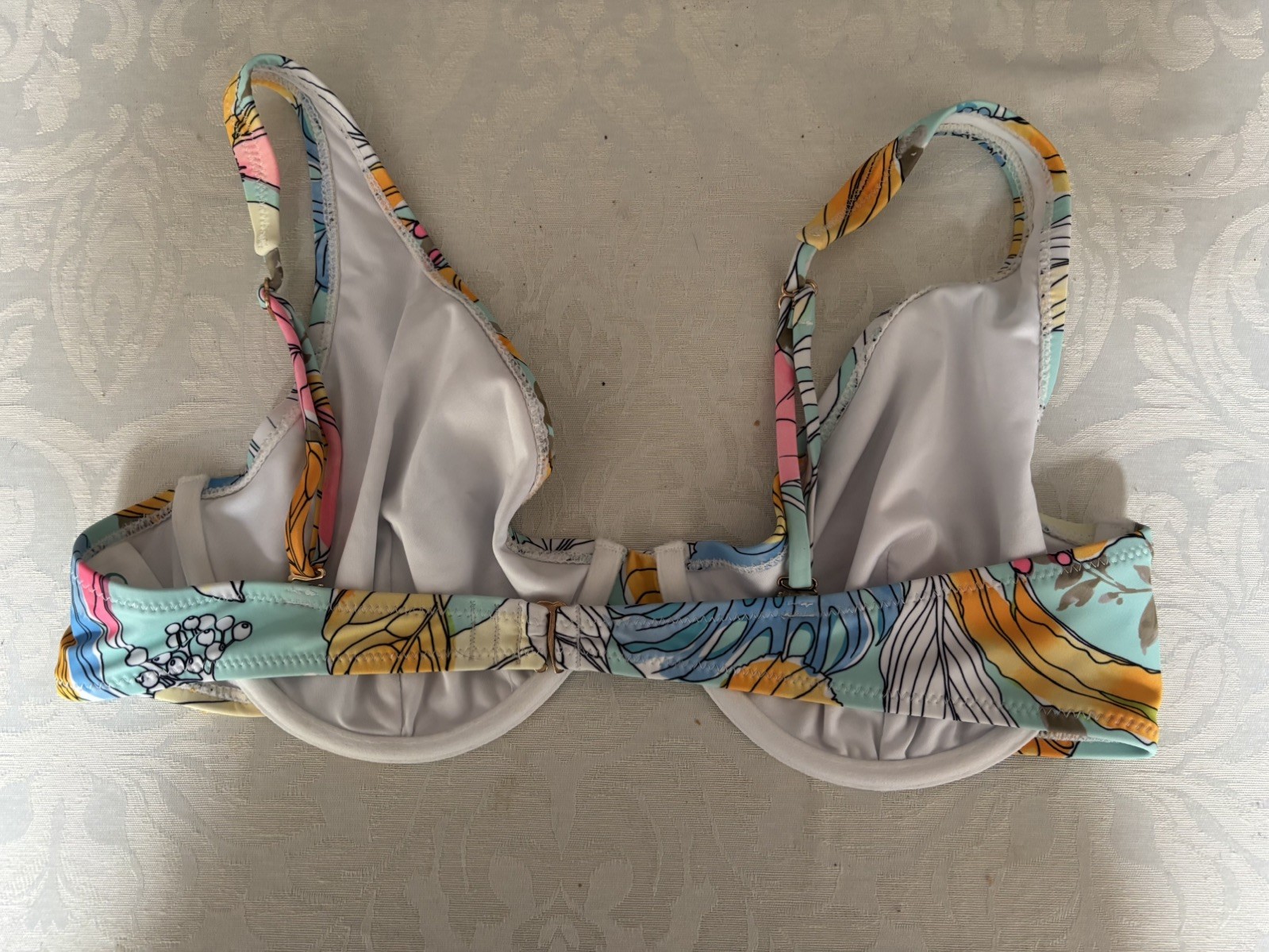 Piha Underwired Floral Blue White Yellow Pink 14 36 DD/E Bikini Top