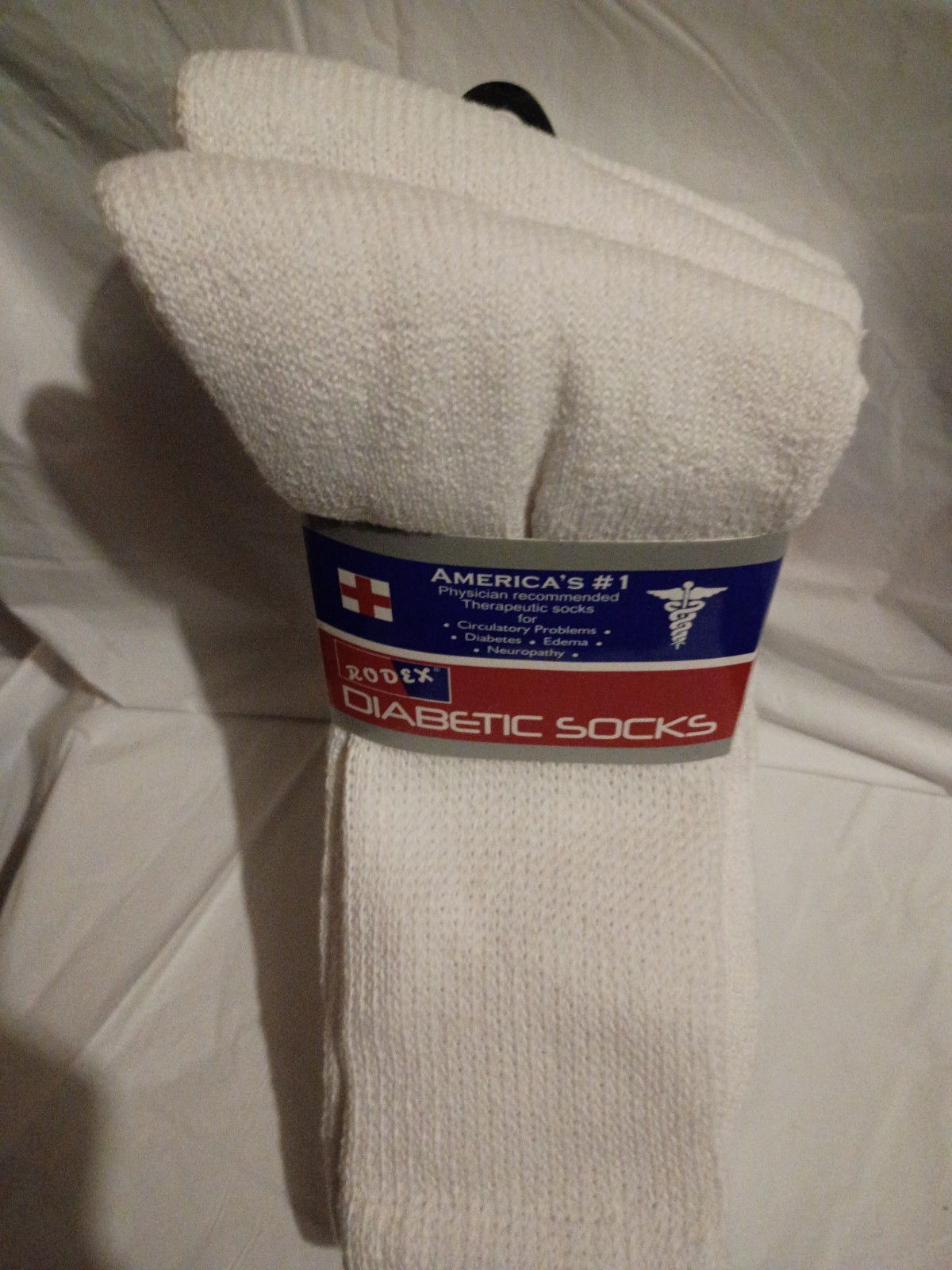 Rodex Therapeutic Cushioned Crew Socks White Men’s Size 10-13 Cotton Blend