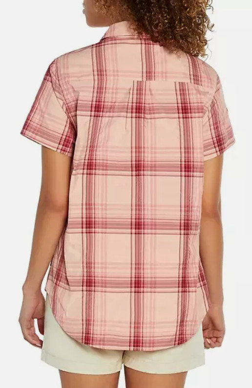 Eddie Bauer Ladies Short Sleeve Adventure Top, Large, Peach Starling Plaid