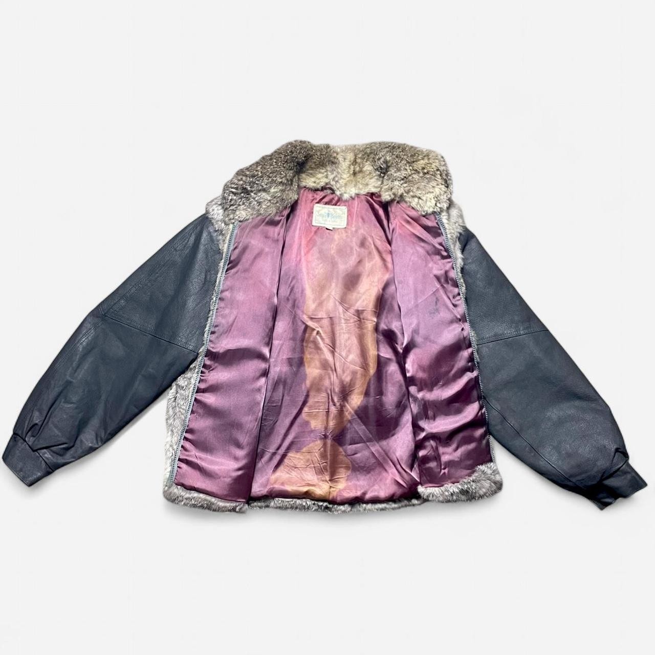 VTG 80s Sergio Valente Genuine Rabbit Fur Grey Leather Bomber Jacket • Sz L