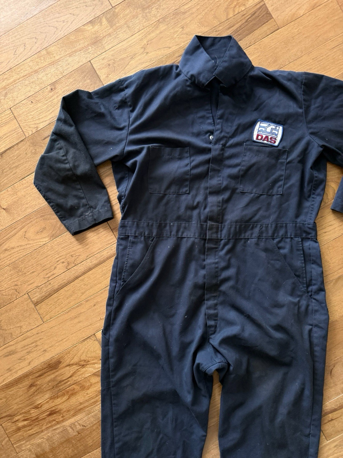 Vtg Dickies Navy Twill Work Coveralls CT20 DAS Patch Mechanic Utility Jumpsuit