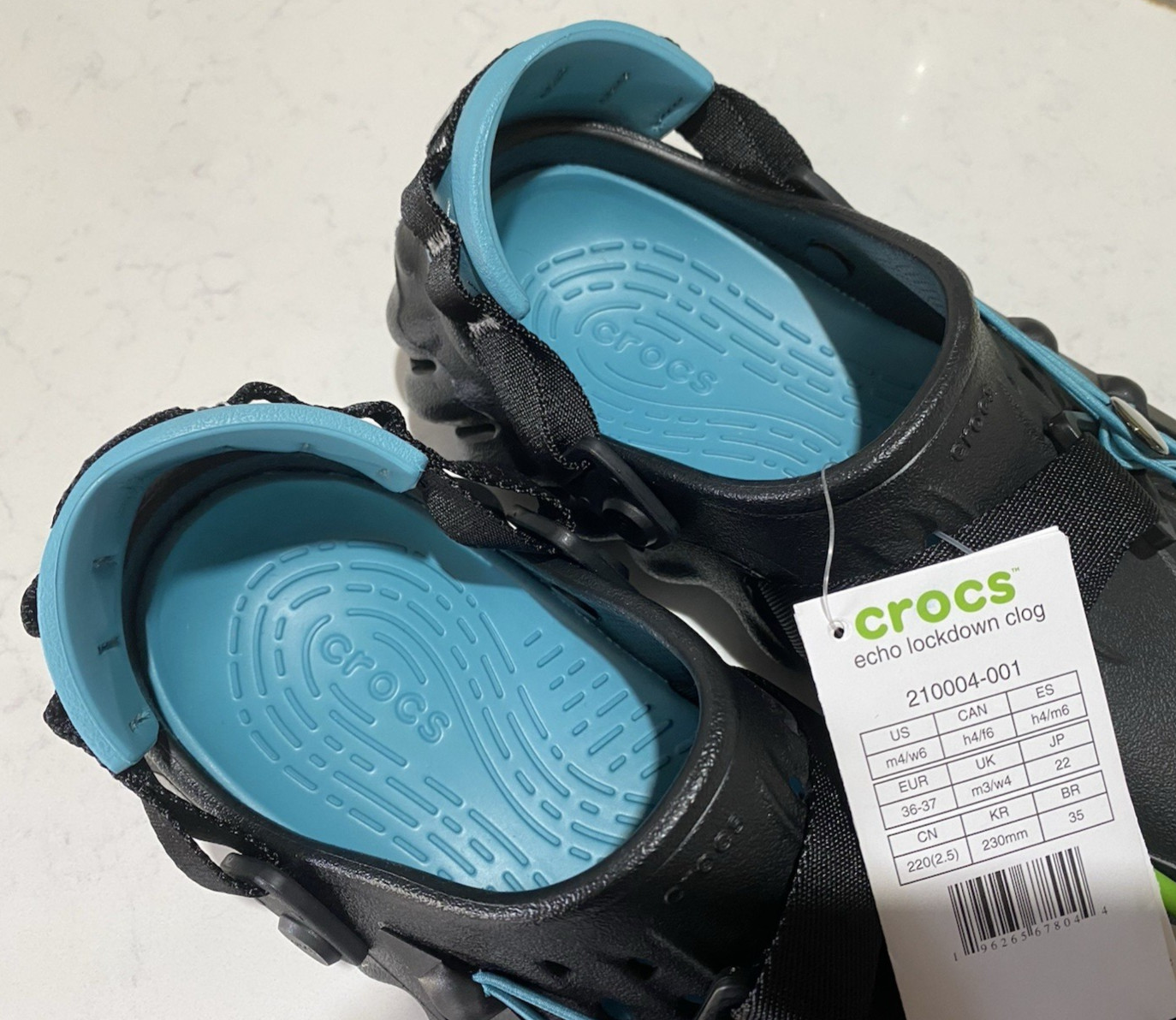 CROCS Limited Edition Echo Lockdown Mens Bungee Cord Black Blue Clogs