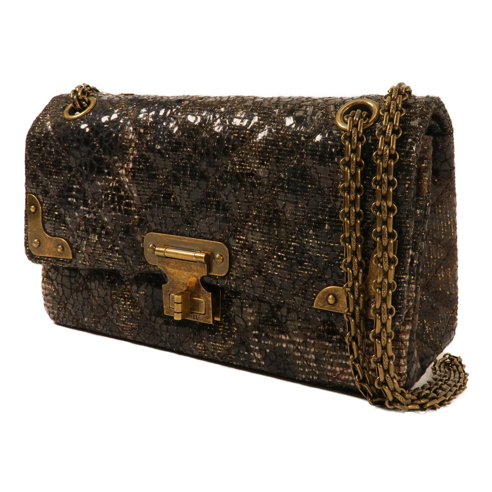 CHANEL CC Shanghai Icons Flap Bag Chain Shoulder Bag Tweed Black/Gold