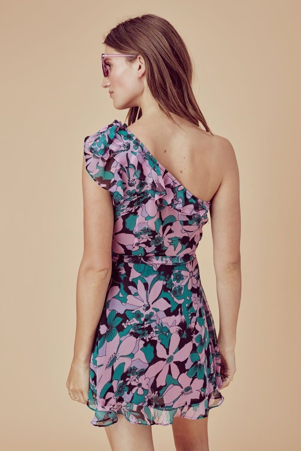 For Love & Lemons Maritza Floral Multicolor One-Shoulder Dress Women’s M NWT