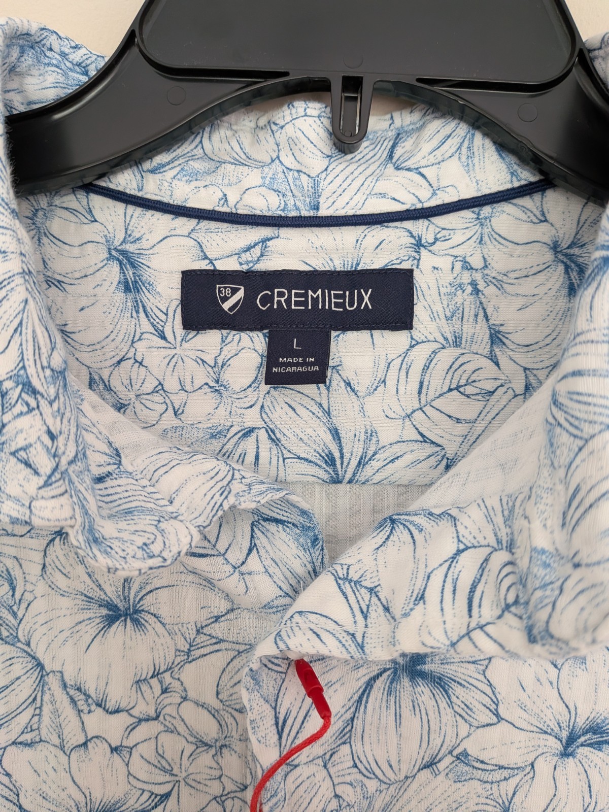 Cremieux Men’s L Tropical Floral Button Front Shirt White Blue Short Sleeve