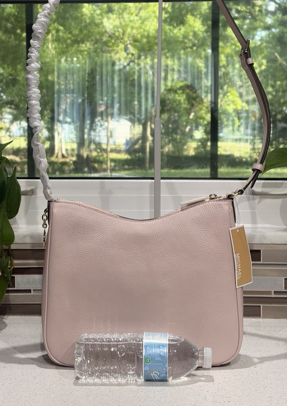 MICHAEL KORS NAYLA MEDIUM ZIP MESSENGER CROSSBODY BAG TOTE MK PINK LEATHER GOLD