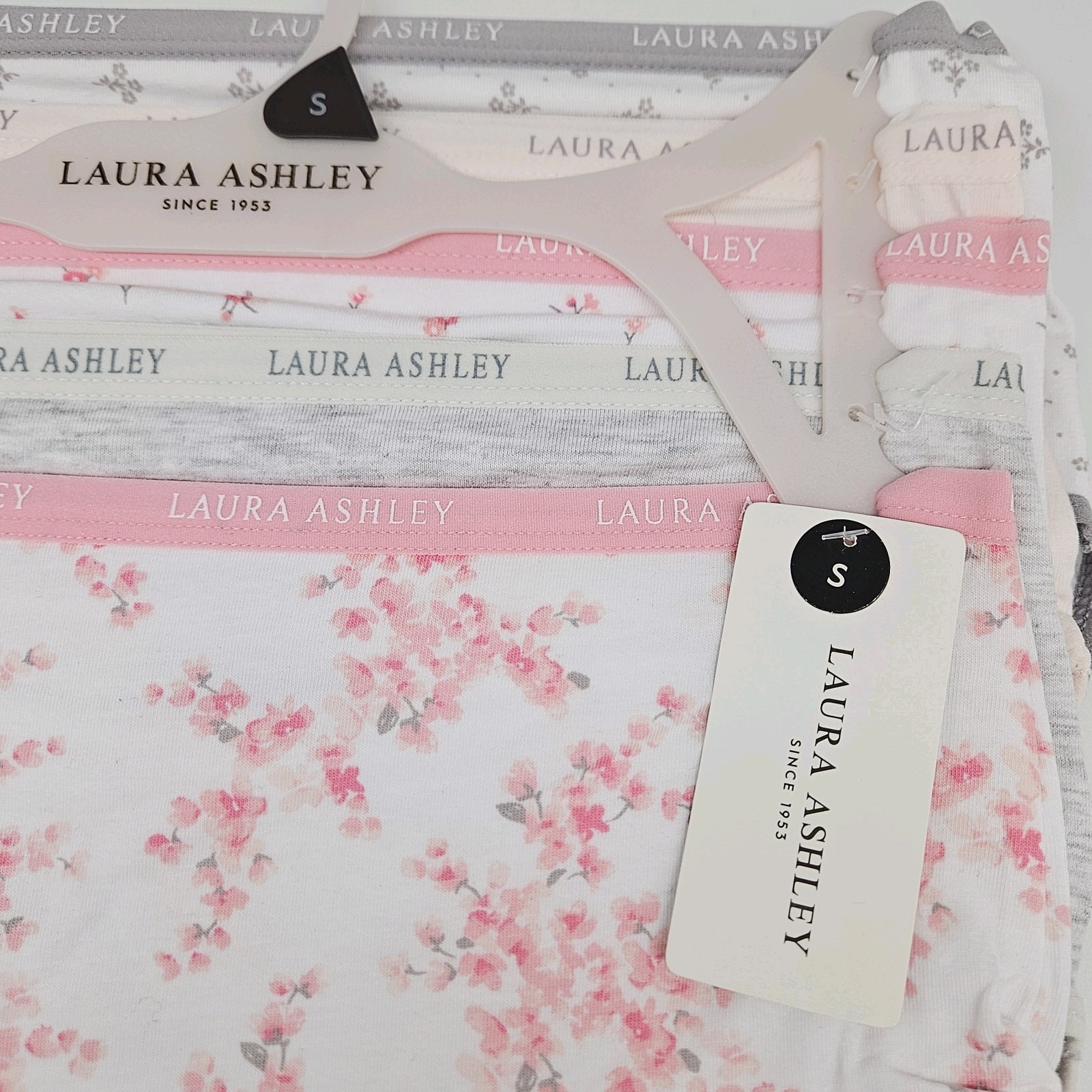 LAURA ASHLEY 5 Pack Women’s S M L Logo Cotton Panties White Pink Gray