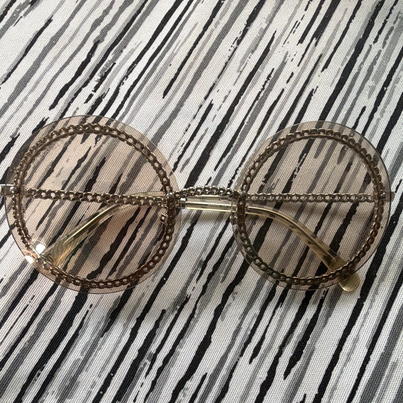 CHANEL Bohemian 30 Oversized Round Sunglasses Gold Metal Frame Brown Tint