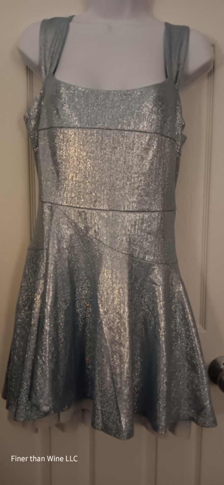 Johnny Wujek Light Blue Metallic Dress Women’s Size L NWT